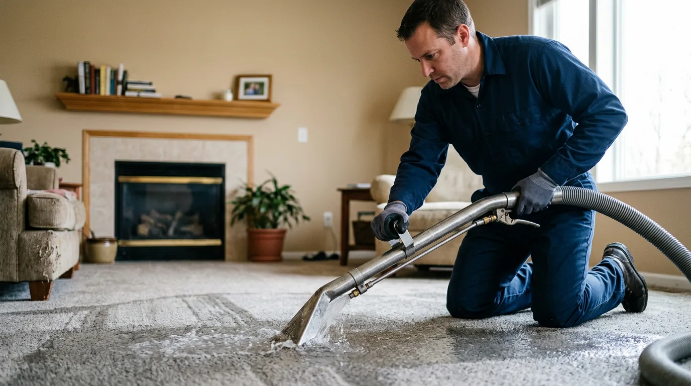 Water damage restoration technician working near Smithboro, IL